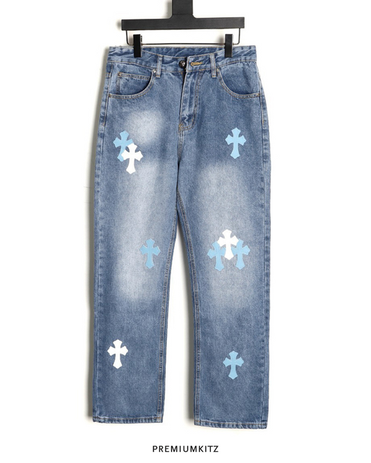 Chrome Hearts Leather Patch Cross Jeans